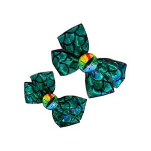 Green Dragon Eye Hair Bow Alligator Clip Reptile Scale Fantasy Cosplay Costume